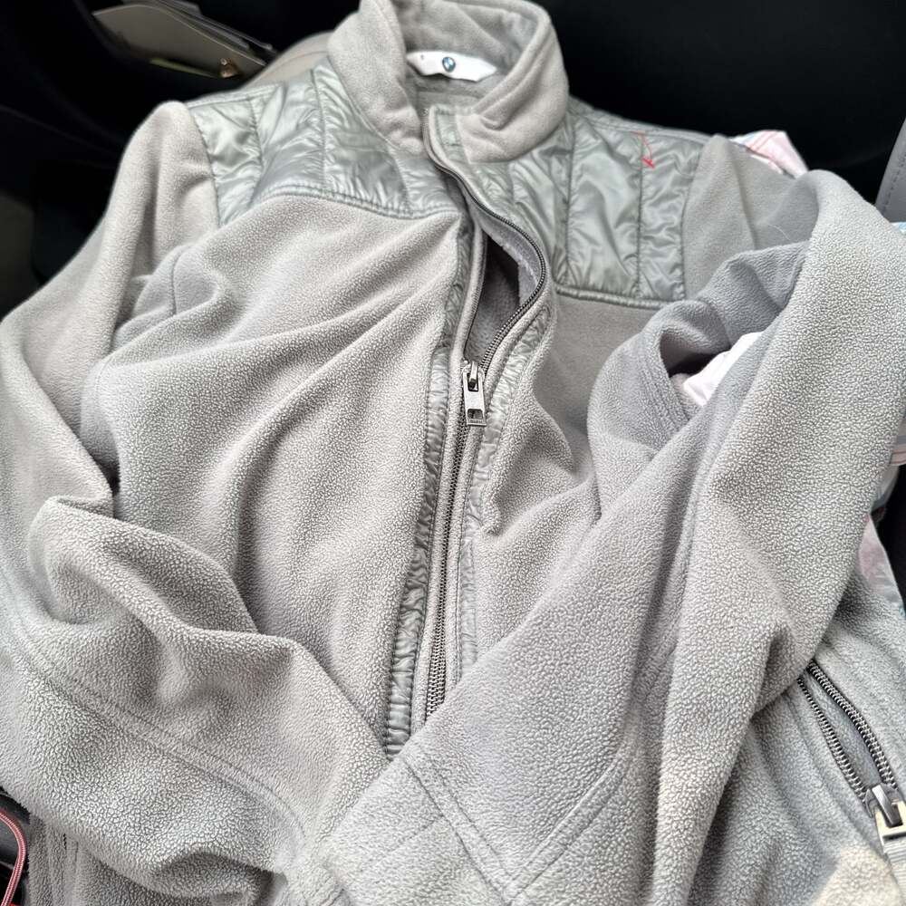 BMW Gray Fleece Jacket Full Zip Padded Shoulder S women
